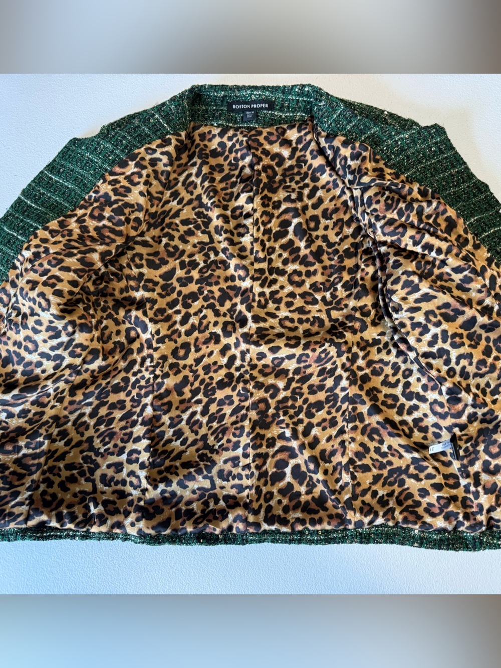 Boston Proper Size 10 Emerald Green Tweed Chain Detail Sequin Jacket Blazer - Picture 4 of 15